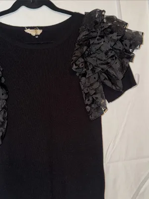 Entro Elegant Black Ruffle Sleeve Knit Top Size Large thumbnail 2