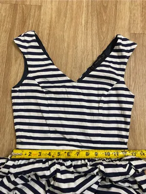 Zara Navy and White Striped V-Neck Mini Dress thumbnail 6