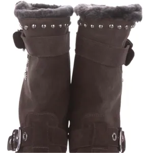 Stuart Weitzman Suede Studded Accent Moto Boots Mid Calf Size 7 Pre-Loved thumbnail 4