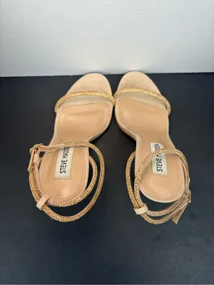 Steve Madden Nude Gold Embellished Ankle-Strap Heels thumbnail 10