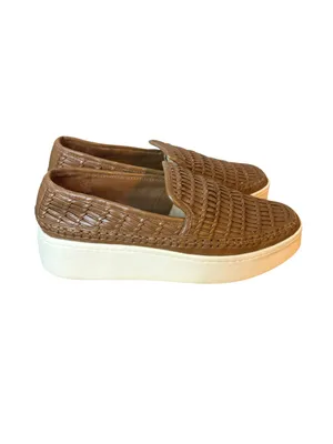 Vince Cognac Woven Stafford Leather Slip On Loafers thumbnail 4