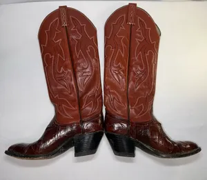 ⁠Dan Post Vintage Eel Skin Patchwork Western Boots Womens Size 5.5B Cognac thumbnail 1