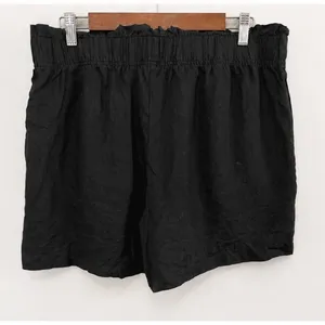 Quince Women's 100% European Linen High Waisted Pull-On Shorts Black Size Large thumbnail 4