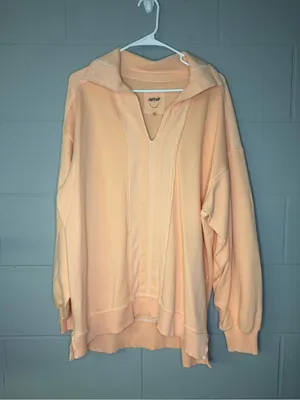 Aerie Starry Skies Open Neck Sweatshirt in Beach Peach Women’s Sz Medium Cotton thumbnail 2