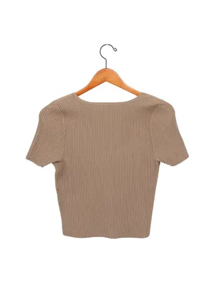 Madewell Ottoman Crop Sweater Tee Shirt Top Ribbed in Light Umber Brown L thumbnail 6