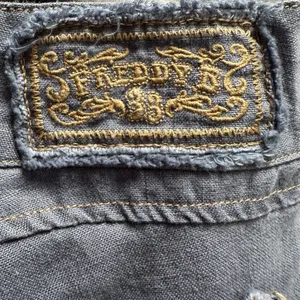 Y2K Linen Cargo Capri Blue Utility Boho Cropped Pants Sz L Button‎ Fly Wide Leg thumbnail 13