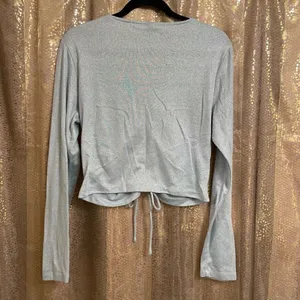 Wild Fable Women’s XL Metallic Silver V Neck Tie Long Sleeve‎ Top Shirt Stretch thumbnail 2