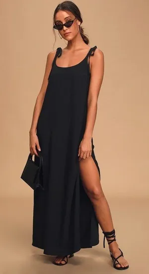 Lulus Salt Water Breeze Black Tie-strap Maxi Dress - Size M thumbnail 1