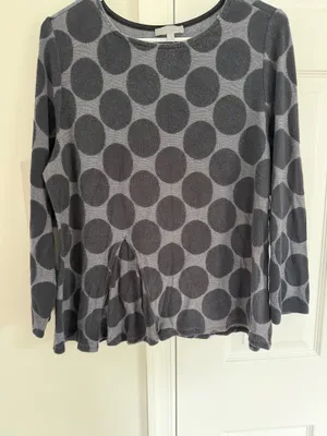 Habitat Top Womens Large Gray Polka Dot 3/4 Sleeve Knit Artsy Art To Wear FLAW thumbnail 3