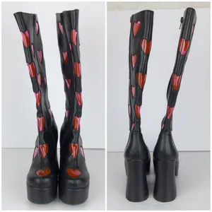 Dolls Kill Sugar Thrillz Heart Platform Boots Womens 6 Black Pink Y2K Cyber Rave thumbnail 5