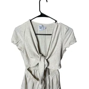 Princess Polly Ragnar Beige Linen Blend Tie Front Romper Size 4 thumbnail 2