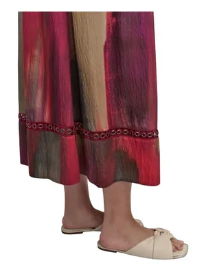 NWT DKNY Abstract Midi V-Neck Belted Dress P5EBTBEK Brush Stroke Brown Multi 6 thumbnail 4