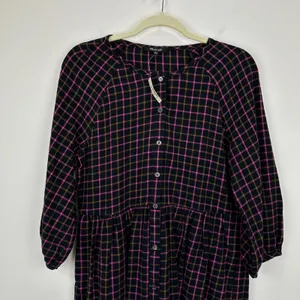 Madewell Plaid Flannel Shirt Dress Raglan Button Front Casual Oversized US 0 NWT thumbnail 6