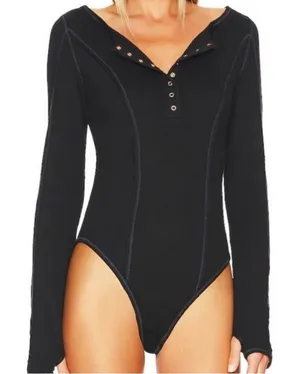 Free People Sloane Thermal Bodysuit | Women’s Large | Black | NEW thumbnail 1
