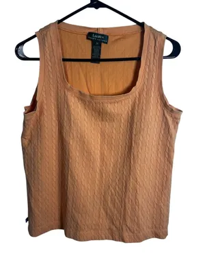 Lauren Ralph Lauren Vintage Made in USA Cable Knit Tank Top Peach Orange Medium‎ thumbnail 1