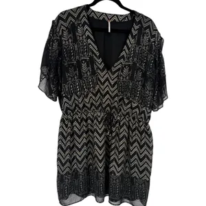 Free People Love Your Chaos Mini Tunic Dress Black Metallic Size Medium Boho thumbnail 4