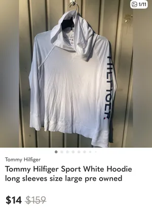 Tommy Hilfiger Sport White Hoodie long sleeves size large pre owned thumbnail 4