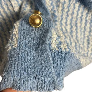 ZARA Blue Chunky Oversized Tweed Striped Button Cardigan Sweater Size S thumbnail 9