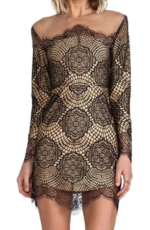 For Love & Lemons Grace Dress in Black Nude Mesh Lace size Medium $285 thumbnail 1