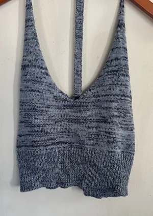 Full Tilt Blue Marled Knit Cropped Tank thumbnail 1
