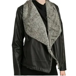 Mystree Pia Black Vegan Leather Jacket with Faux Fur Lined Lapel Women's Small thumbnail 2