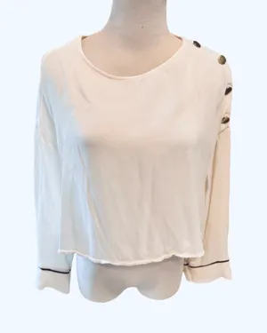 Zara Cream Blouse Gold Buttons Piping Office S thumbnail 2
