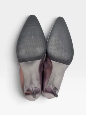 Tahari Brett Leather Metallic Gunmetal Gray Pointed Toe Kitten Heels SZ 9 thumbnail 6