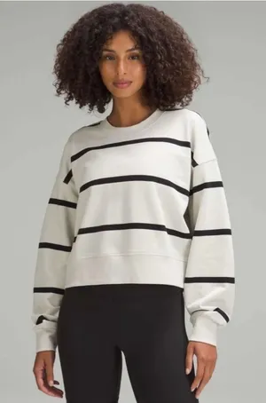 Lululemon Perfectly Oversized Cropped Crew Stripe Sweater Small Cream Black thumbnail 1