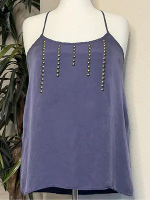 Bar III Blueish-Purple Beaded Spaghetti-Strap Cami thumbnail 1