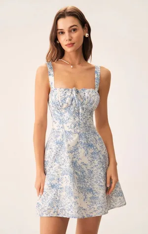 Rihoas Blue Floral Ruched Slip Corset Mini Dress thumbnail 1