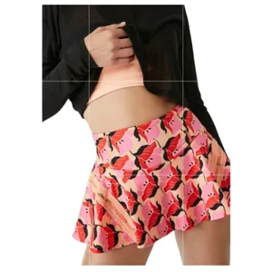Free People Floral Print Tennis Skirt Shorts Pink Orange Pleats and Thank You L thumbnail 3