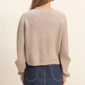 HYFVE Sparkly Bow Embellished Mocha Taupe Cardigan | Holiday Sweater size L thumbnail 2