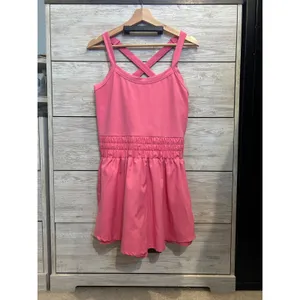 Pink Activewear Exercise Dress Cross Back Smocked Waist Athletic Mini Dress L thumbnail 2