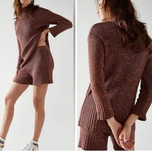 Free People Beach 2 pc Set Trez Knit Sweater Shorts Brown Multi Size XS thumbnail 2