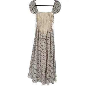 MABLE Analise Floral Smocked Open Back Lace Up‎ Maxi Dress Cream Blue Size Small thumbnail 5