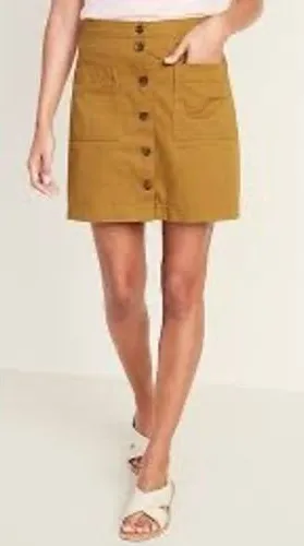 Old Navy Womens Mustard Yellow Button Front Twill Mini Skirt Size 12 NWT thumbnail 1
