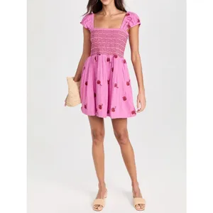 NWT Free People Tory Embroidered Mini Dress Pink Smocked Floral Boho Size Large thumbnail 16
