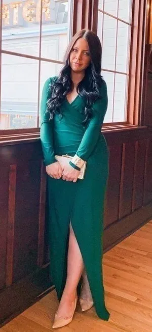 Boohoo Dark Green Long Sleeve High Slit Ruched Side Maxi Dress sz 8 thumbnail 2