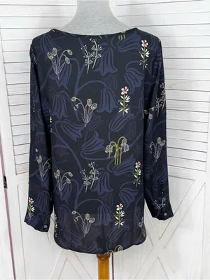 Loft Botanical Floral Print Tunic Blouse Blue Multi Medium Popover Chiffon‎ thumbnail 4