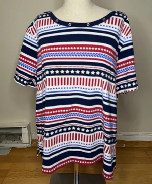 Alfred Dunner Patriotic Americana Top XL Red White Blue Nautical 4th Of July GUC thumbnail 1