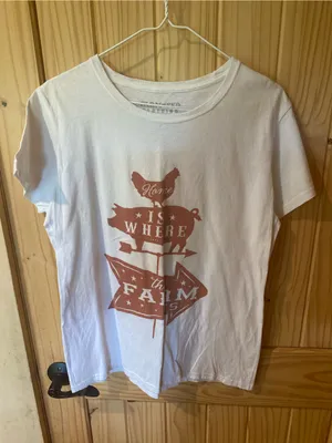 Women's White Short Sleeve Tee with Barnyard Graphic thumbnail 1