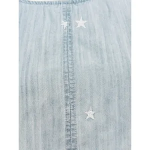 Velvet‎ Heart Peplum Tank Top Light Blue Chambray White Embroidered Stars Med thumbnail 4