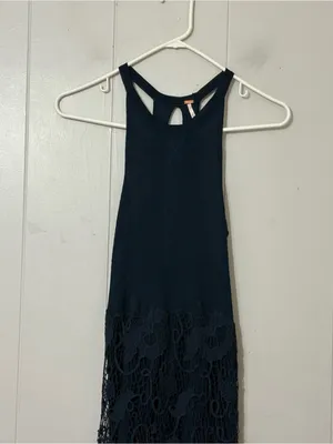 Free People Nora Crochet Lace Midi Dress XS Navy Blue Racerback Boho Sleeveless thumbnail 4