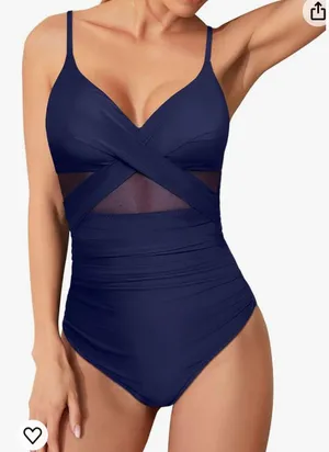 Tempt Me Women One Piece Bathing Suits Tummy Control Swimsuits Cutout Mesh Front Cross thumbnail 3