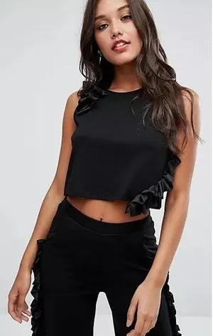 ASOS Ponte Crop Top With Satin Ruffle Detail thumbnail 3
