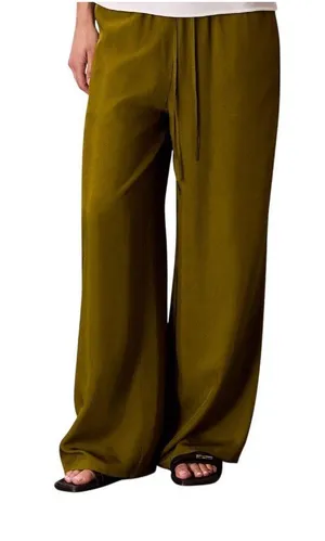 NWT Calvin Klein Womens Drawstring Wide-Leg Pants 44B932G Dark Leaves Green M thumbnail 1