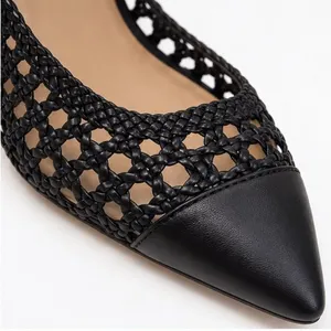 Ann Taylor Black Woven Leather Pointed Toe Slingback Heels Size 9.5 thumbnail 1