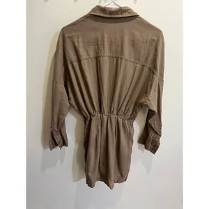 Abercrombie & Fitch Women XS Brown Linen Blend Mini Dress Minimalist Boho Chic thumbnail 10