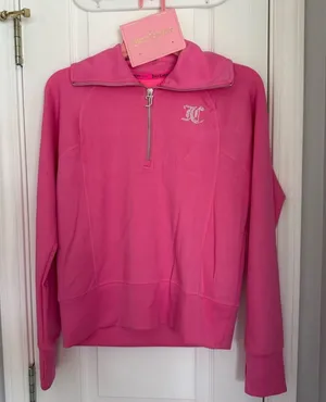 NWT Juicy Couture Pink Zip Pullover + Shorts Set Y2K It Girl Lounge XS thumbnail 1