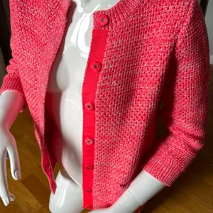 Boden Textured Knit Cardigan Sweater Women’s Size Small Bright Coral Pink Button Front thumbnail 6